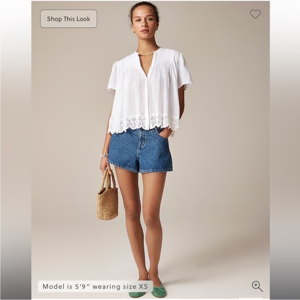 J.Crew Lace-trim pintuck top in cotton voile